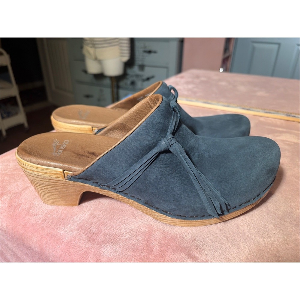 Dansko Miriam Clogs Navy Blue Suede Milled Nubuck Mules Size EU 41  Sz 10